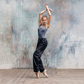 Women Black Logo Ballet Warm-Up Trousers(0405PT/black/silver)