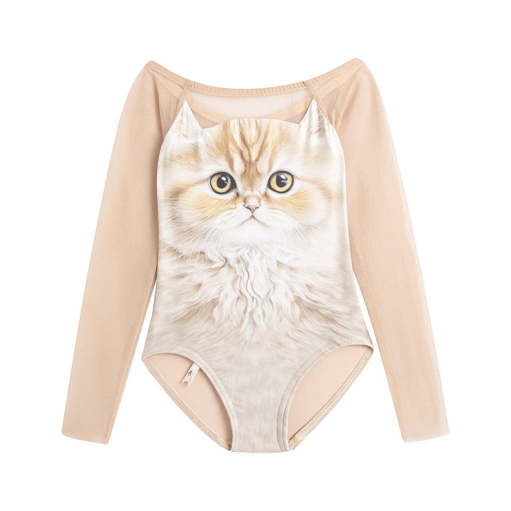 Girls Honey Cat Boatneck Ballet Onesies(J231LE22VL/hone)