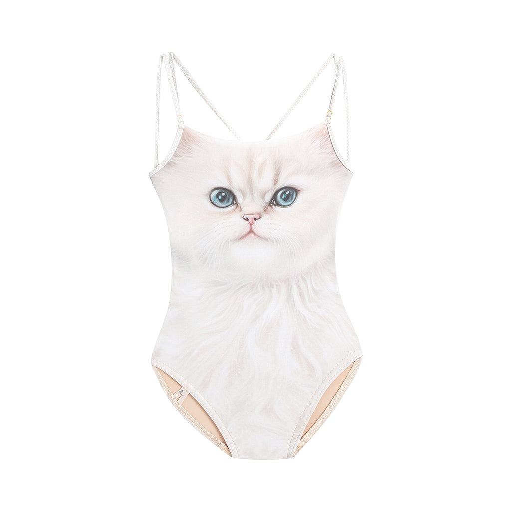 Women White "CATavatar" Ballet Onesies(231LE33VL/cream-AI)