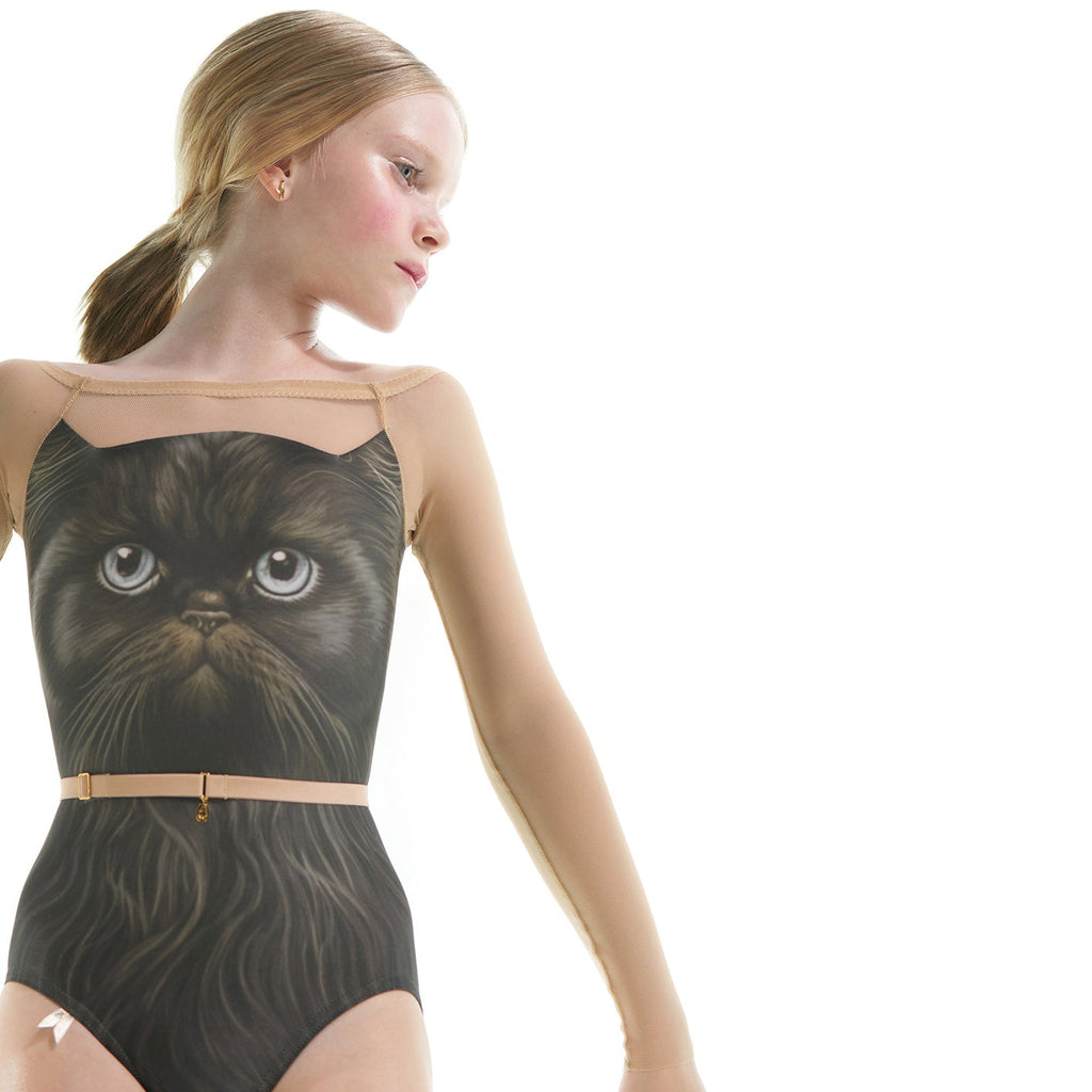 Girls Black Cat Boatneck Ballet Onesies