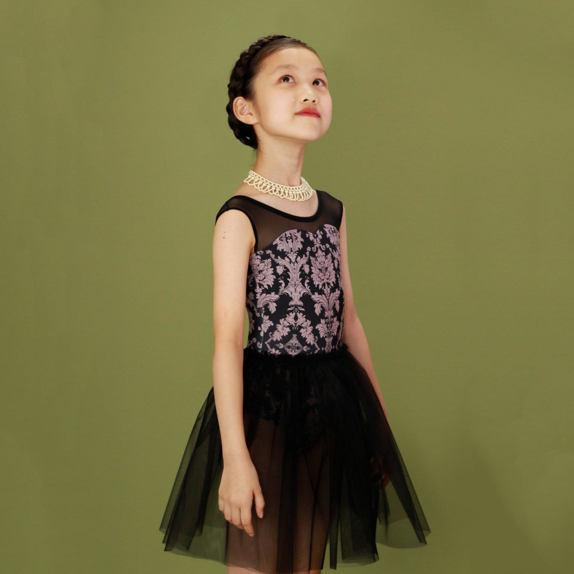 Girls Black "Victorian cats Black tea" Ballet Onesies
