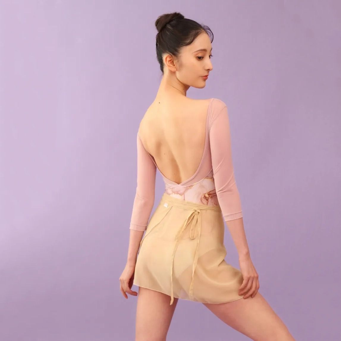 Women Pink "Marble stone" Ballet Onesies(161112846/Plie sleeve 7/Moss pink)