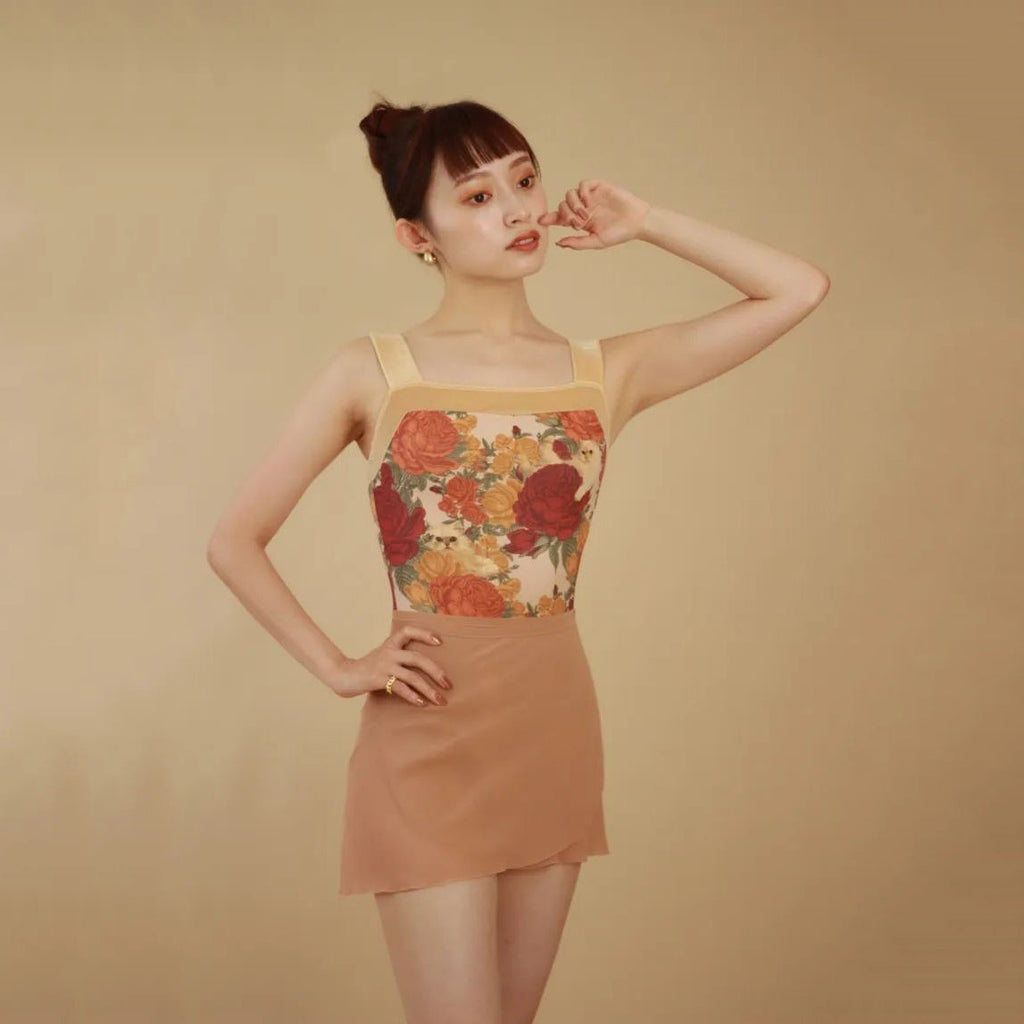 Women Gold "Peony cats" Ballet Onesies(162679566/Pique/Yellow gold)