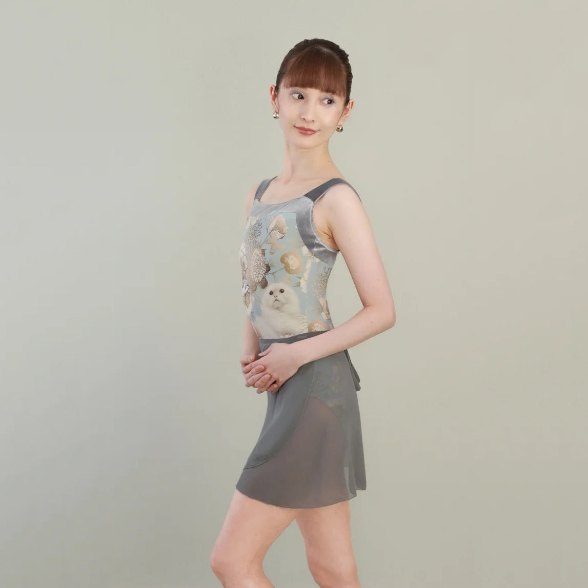 Women Grey "Poppied garden Blue" Ballet Onesies
