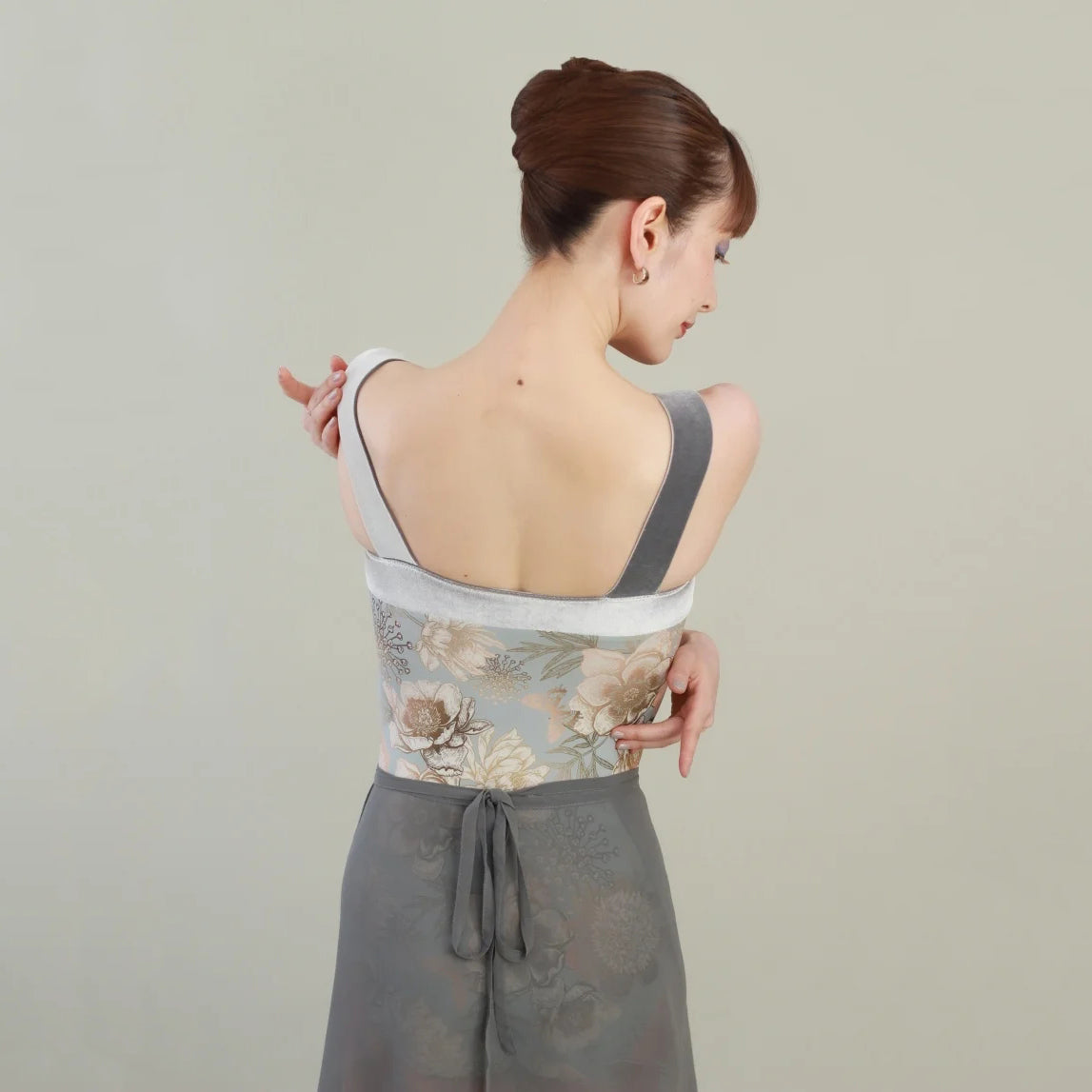 Women Grey "Poppied garden Blue" Ballet Onesies