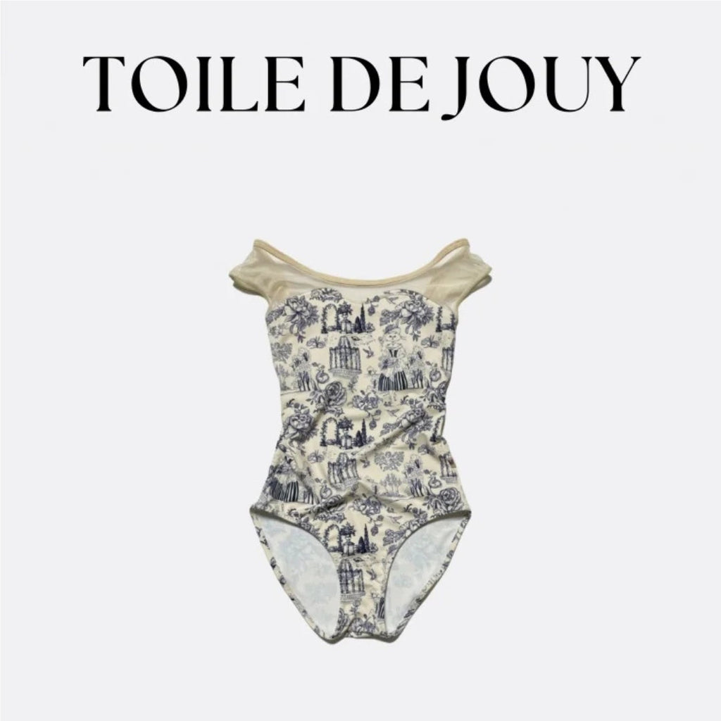 Girls Beige "Toile de Jouy" Ballet Onesies(172967385HL/Plie/Milky beige)