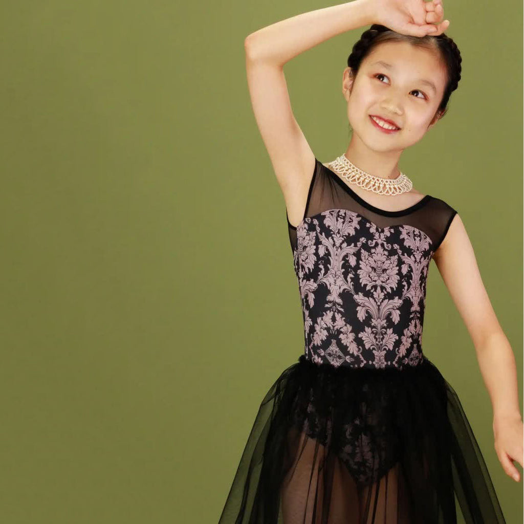 Girls Black "Victorian cats" Ballet Onesies