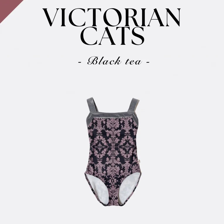 Girls Grey "Victorian Cats" Ballet Onesies