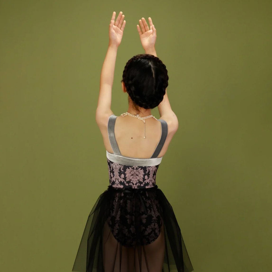 Girls Black"Victorian cats Black tea/Piqué/Platina"Ballet Onesies