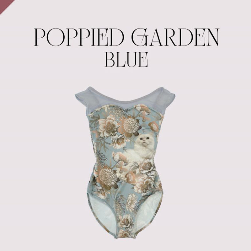 Girls Blue "Poppied garden Blue" Ballet Onesies(178995685HL/Plie/Moss blue)