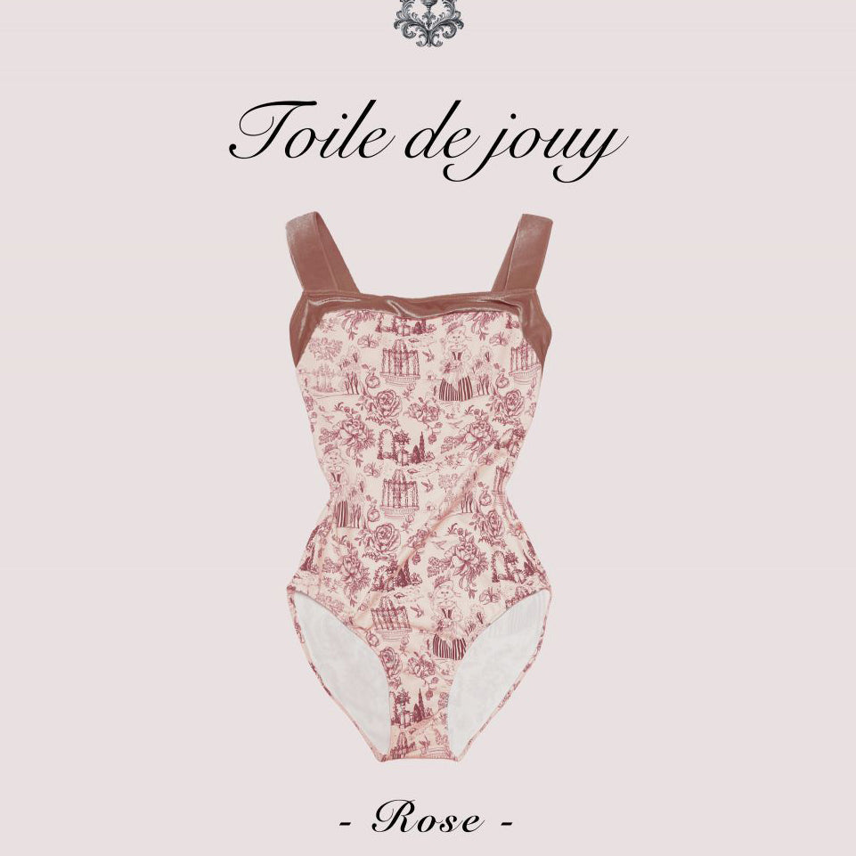 Women Pink "Toile de Jouy Rose" Ballet Onesies(182241243/Pique/Pink)