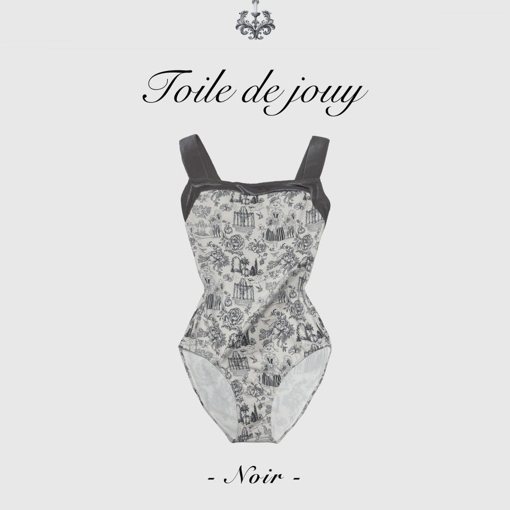 Women Grey "Toile de Jouy Noir" Ballet Onesies(182246184/Pique/Platina)