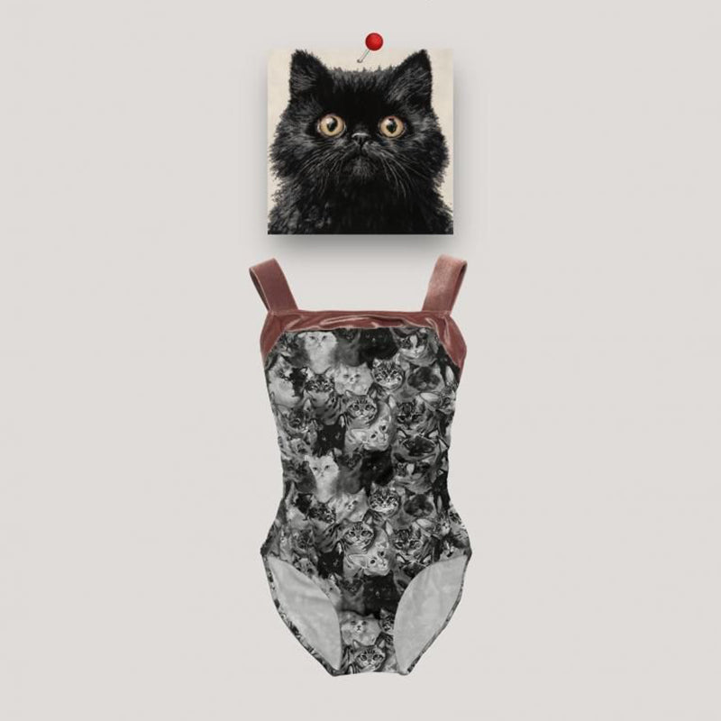 Girls Black"Find your Cat!-Black Cats"Ballet Onesies(183001685HL/Pique/Fog pink)