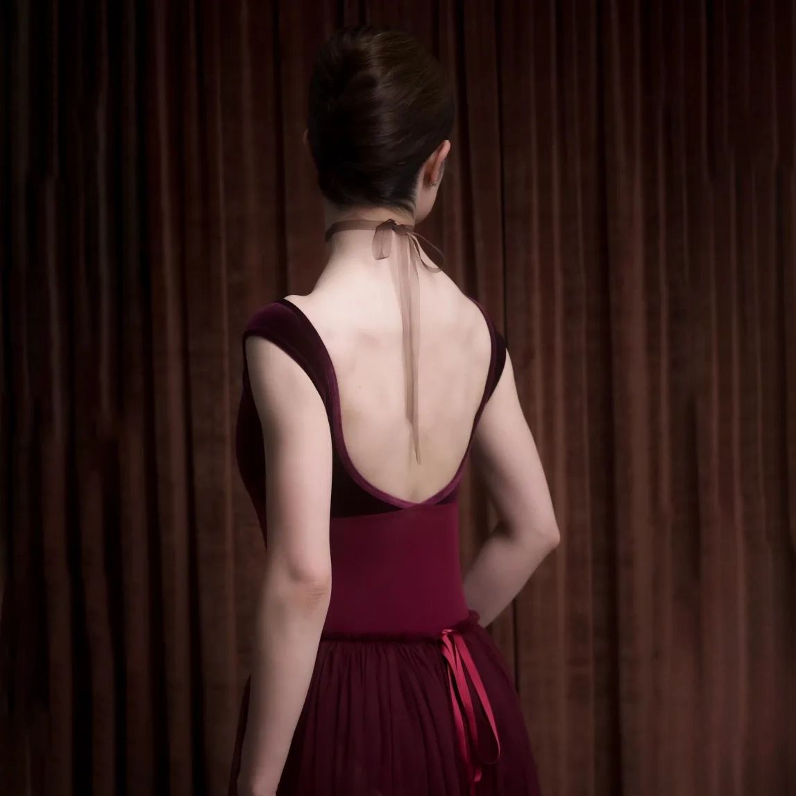 Women Wine Red Velvet Ballet Onesies(189643278/Promenade/Garnier Rouge)