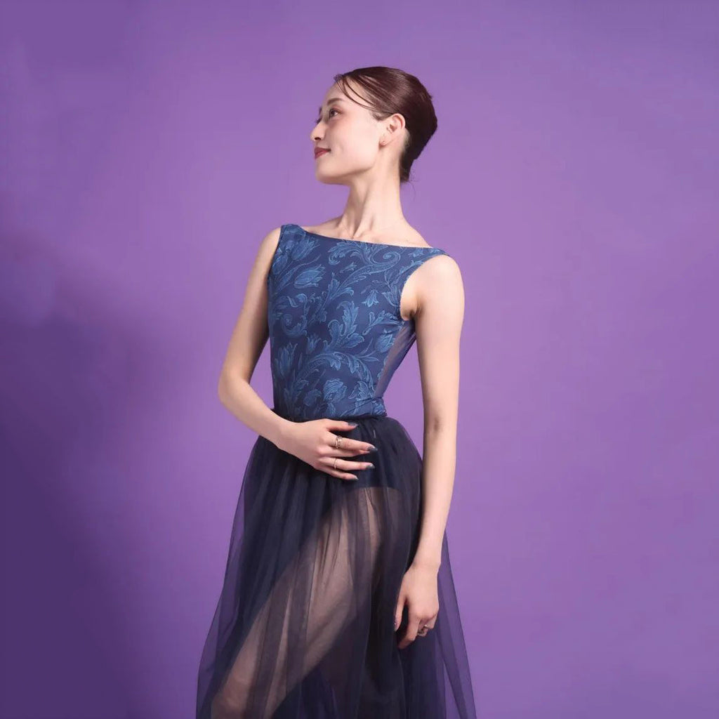 Women Navy "French flora-Bleu" Ballet Onesies(190618084/Degage/Navy)