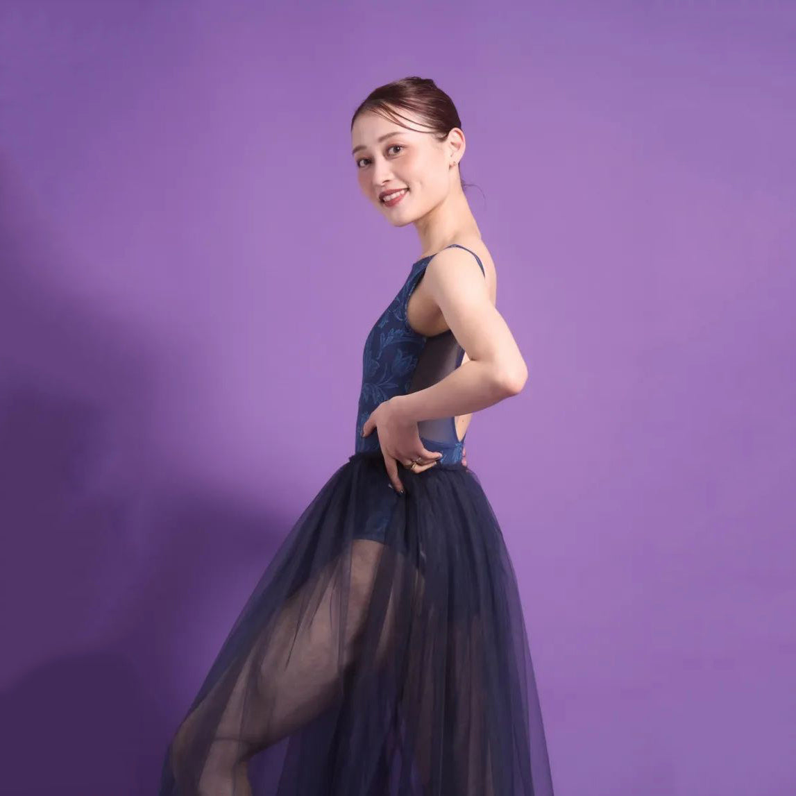 Women Navy "French flora-Bleu" Ballet Onesies(190618084/Degage/Navy)