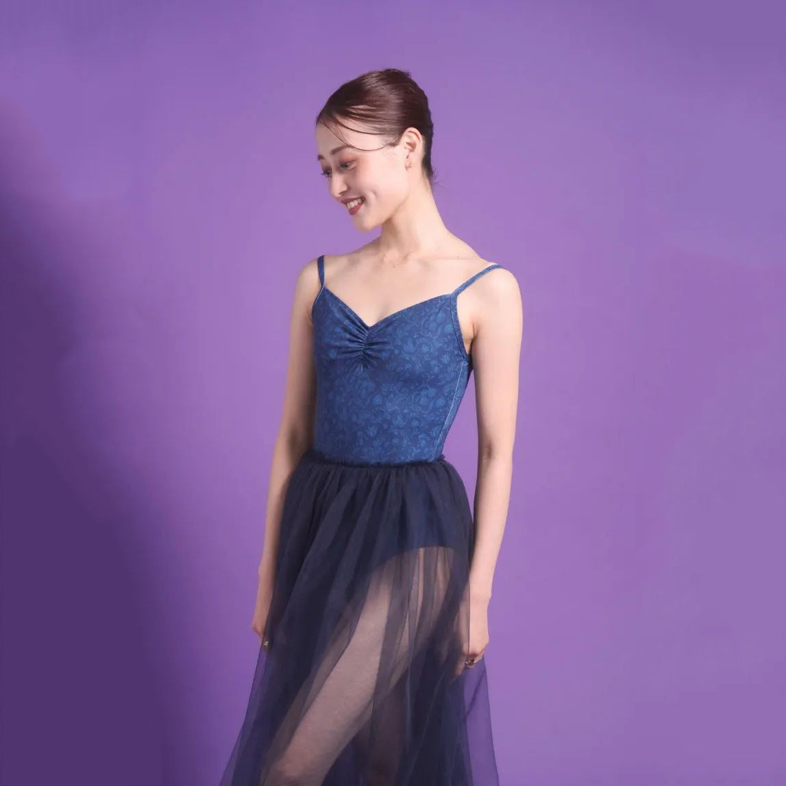 Women Navy "French flora-Bleu" Ballet Onesies(190618338/Frappe/Bleu)
