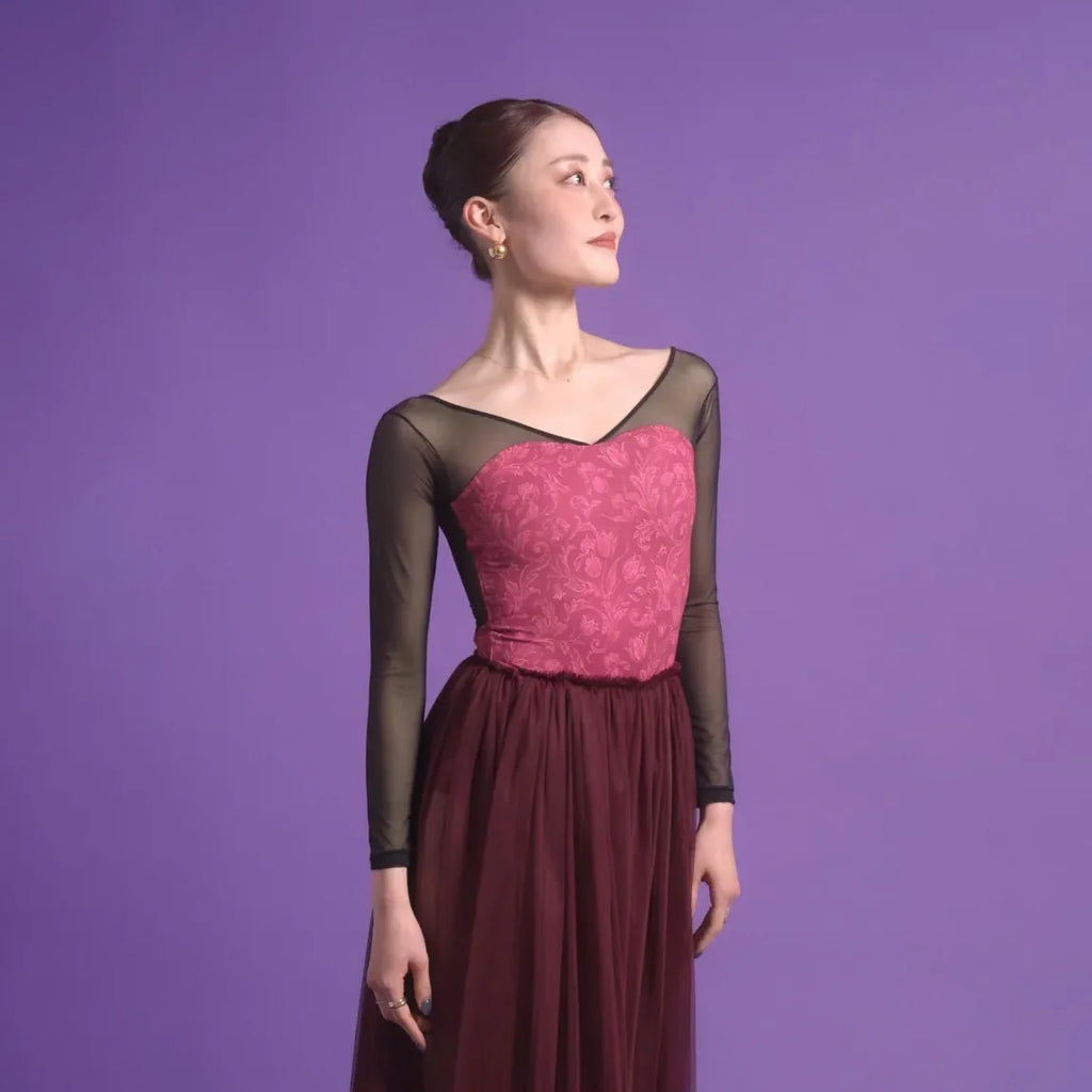 Women Black "French flora-Rouge" Ballet Onesies(190618345/Grand Plie Sleeve 10/Black)