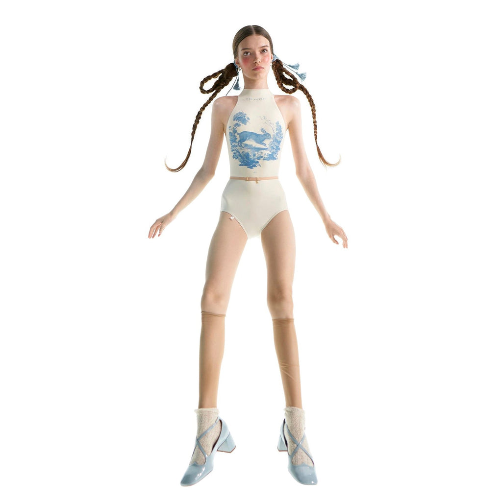 Girls White Printed'JUNIOR ALPINE FAUNA'Choker Ballet Onesies(J201LE20VL/cuniculus)