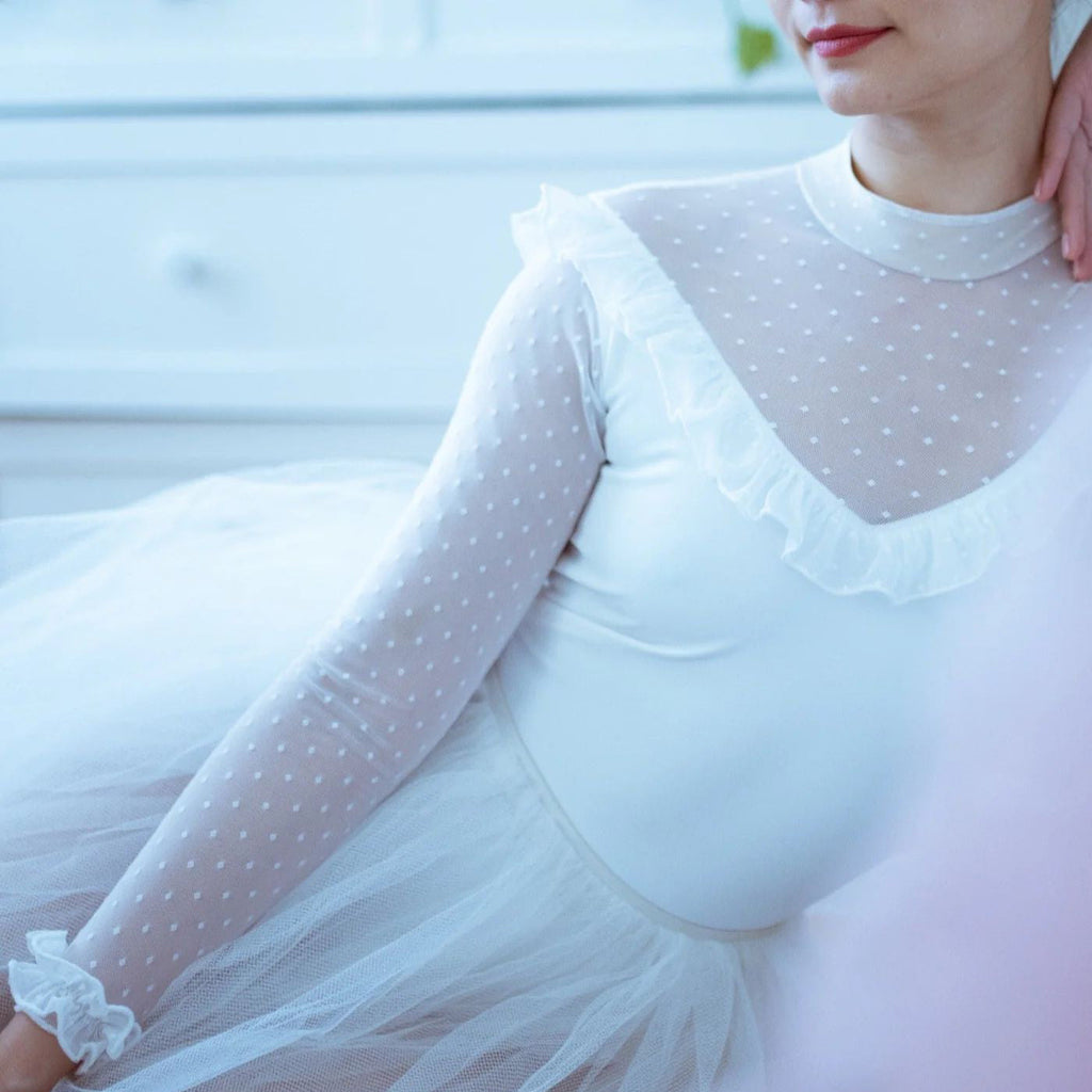 Women White Long Sleeves Ballet Onesies(2033/White)