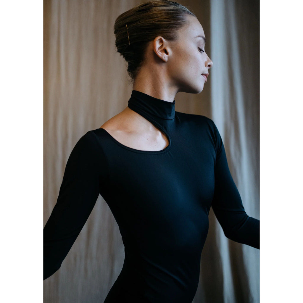 Women Black Long Sleeves Ballet Onesies(2235/Black)