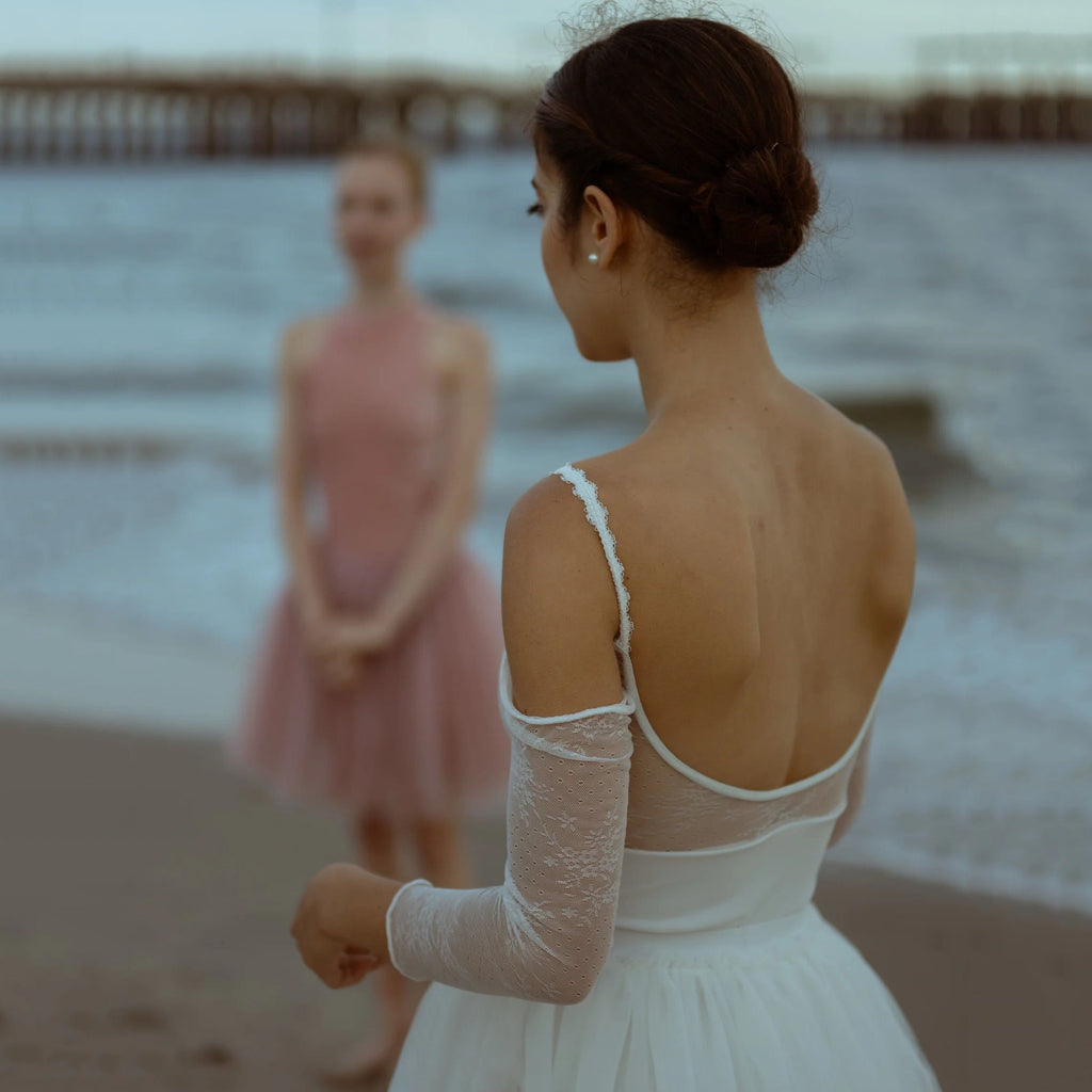 Girls White Off-shoulder Ballet Onesies(2236/White)