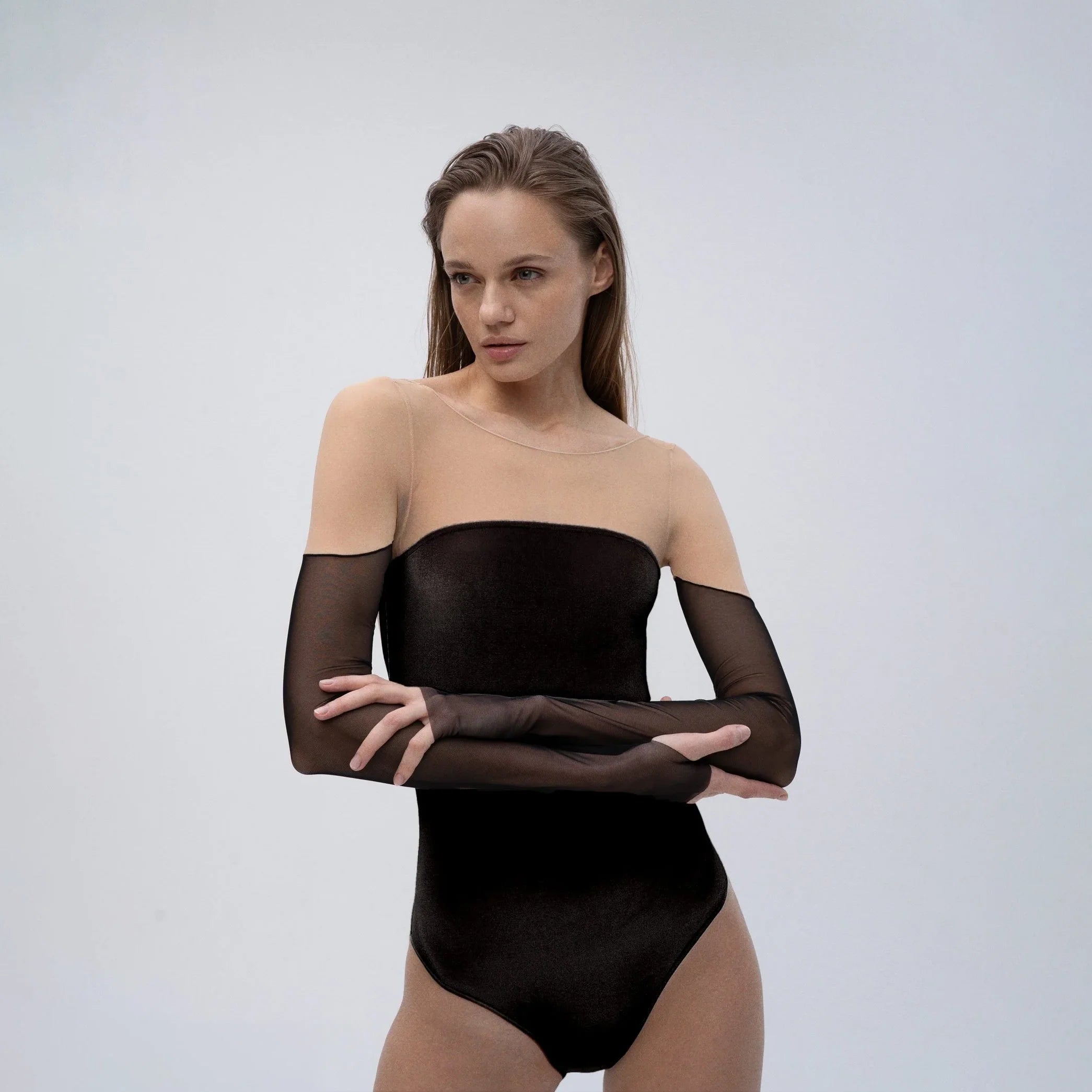 Women Black Long Sleeve Ballet Onesies(RNV4/Noctivaga Black)