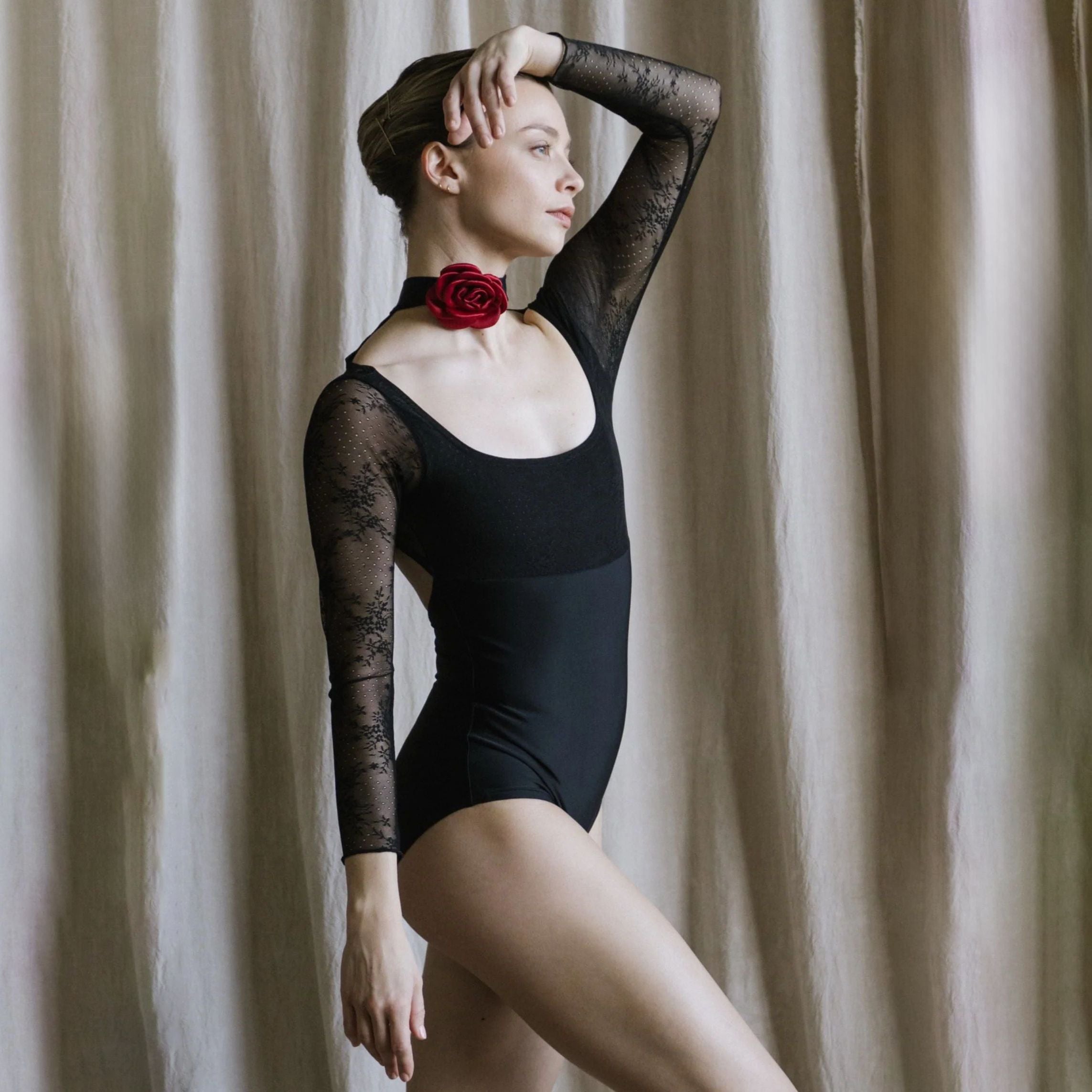 Girls Black Long Sleeves Ballet Onesies(2343/Black)