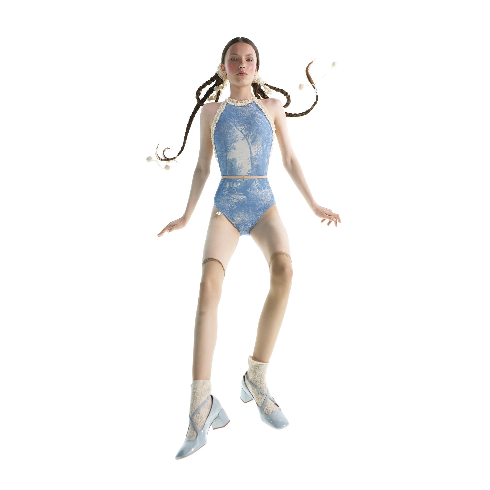 Women Blue Printed "ALPINE FLORA" Choker Ballet Onesies(241LE31VL/alpineblue)