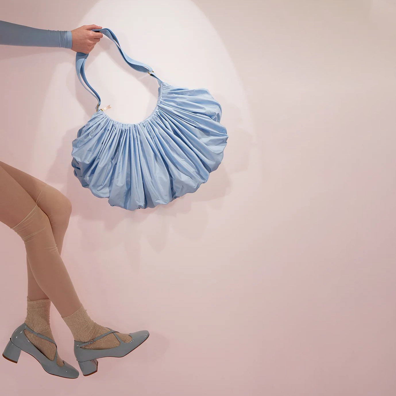 Women Light Blue'WHIPPED CREAM'Pleated Bag(35x25 cm)