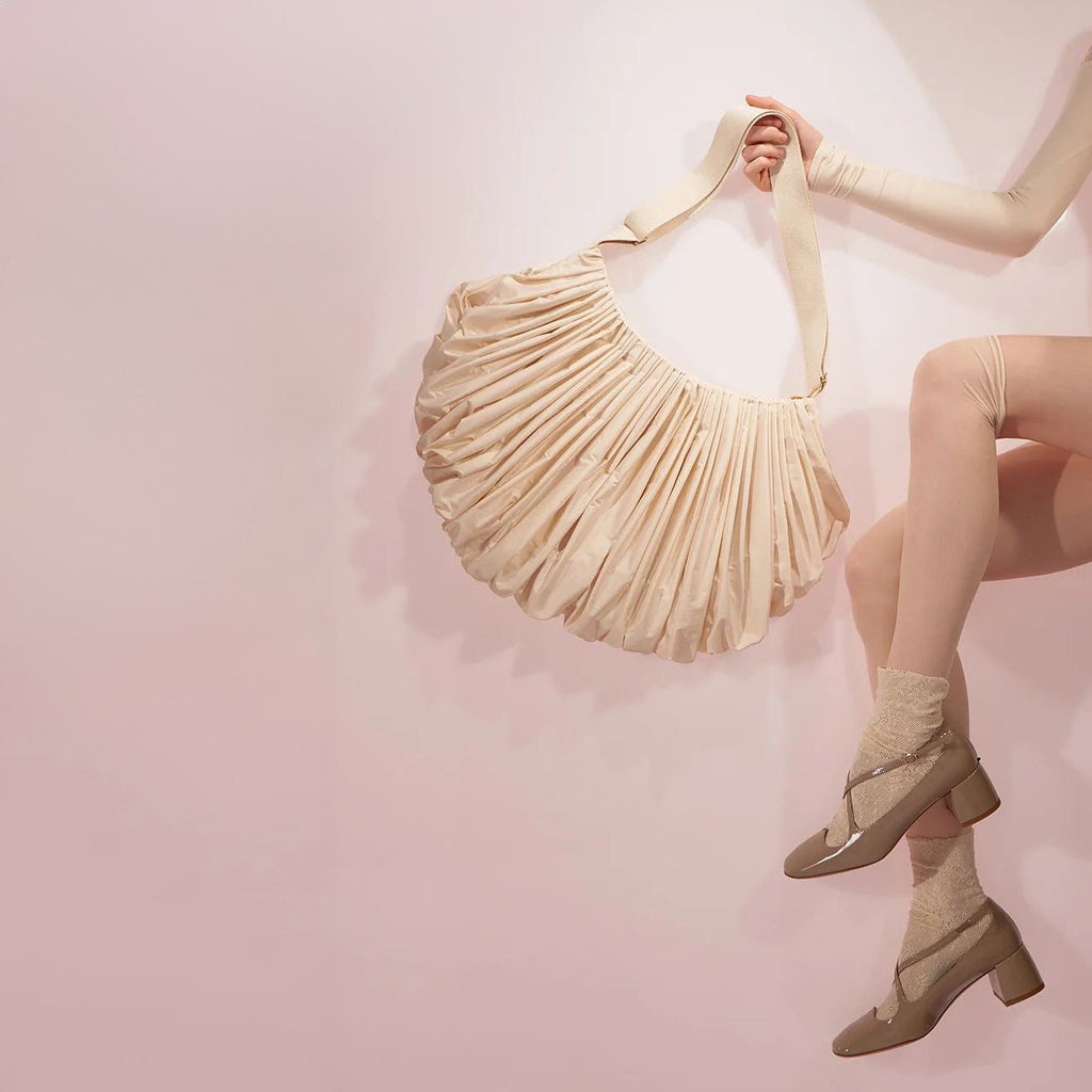 Women Beige'WHIPPED CREAM'Pleated Bag(35x25 cm)