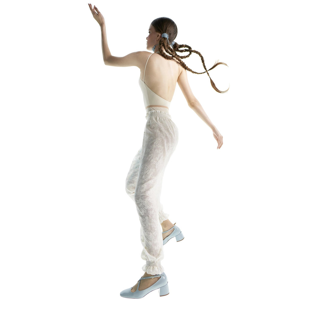 Women White "BOHO" Embroidered Ballet Trousers