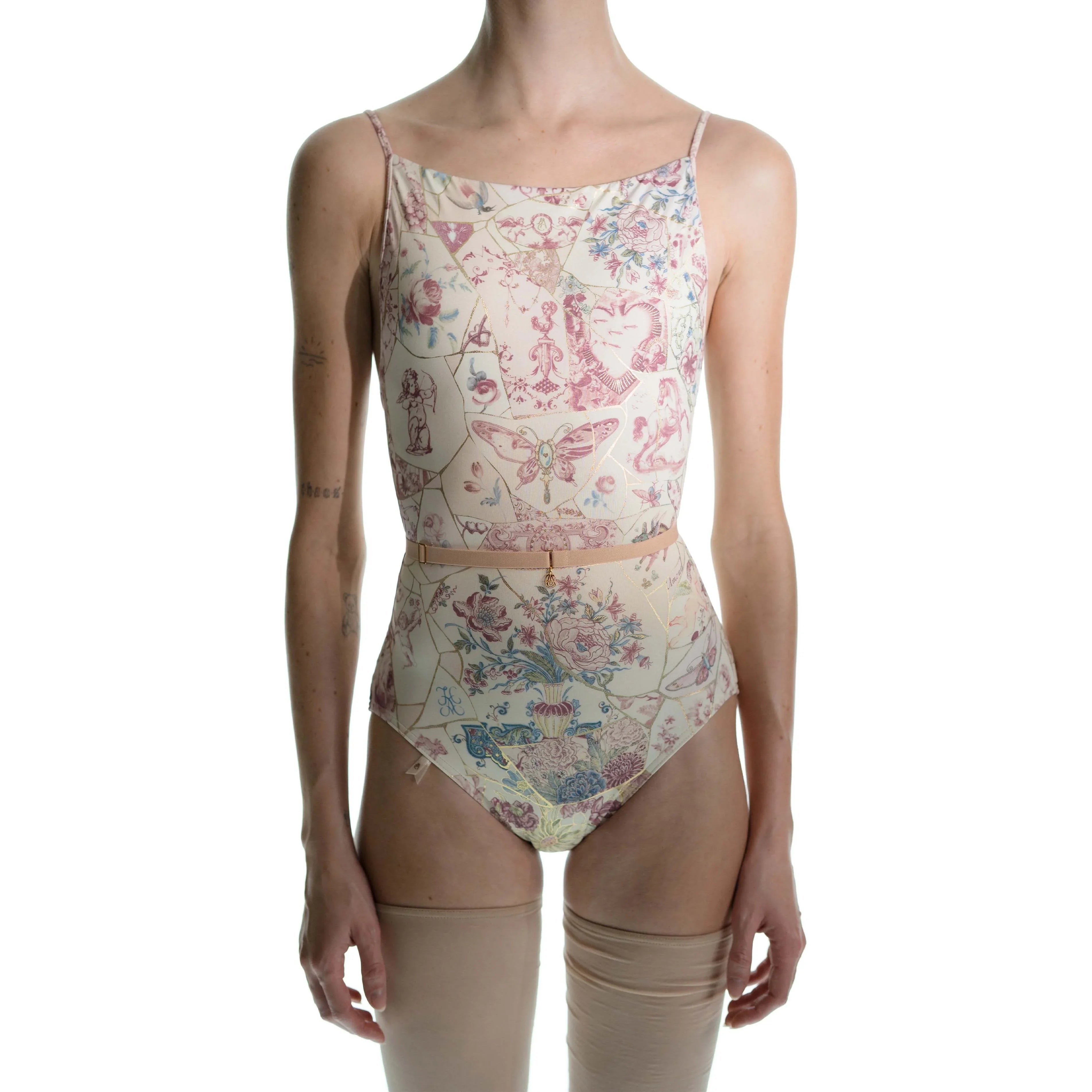Women Multicolor "KINTSUGI" Ballet Onesies(261LE04VL/multicolor burgundy)