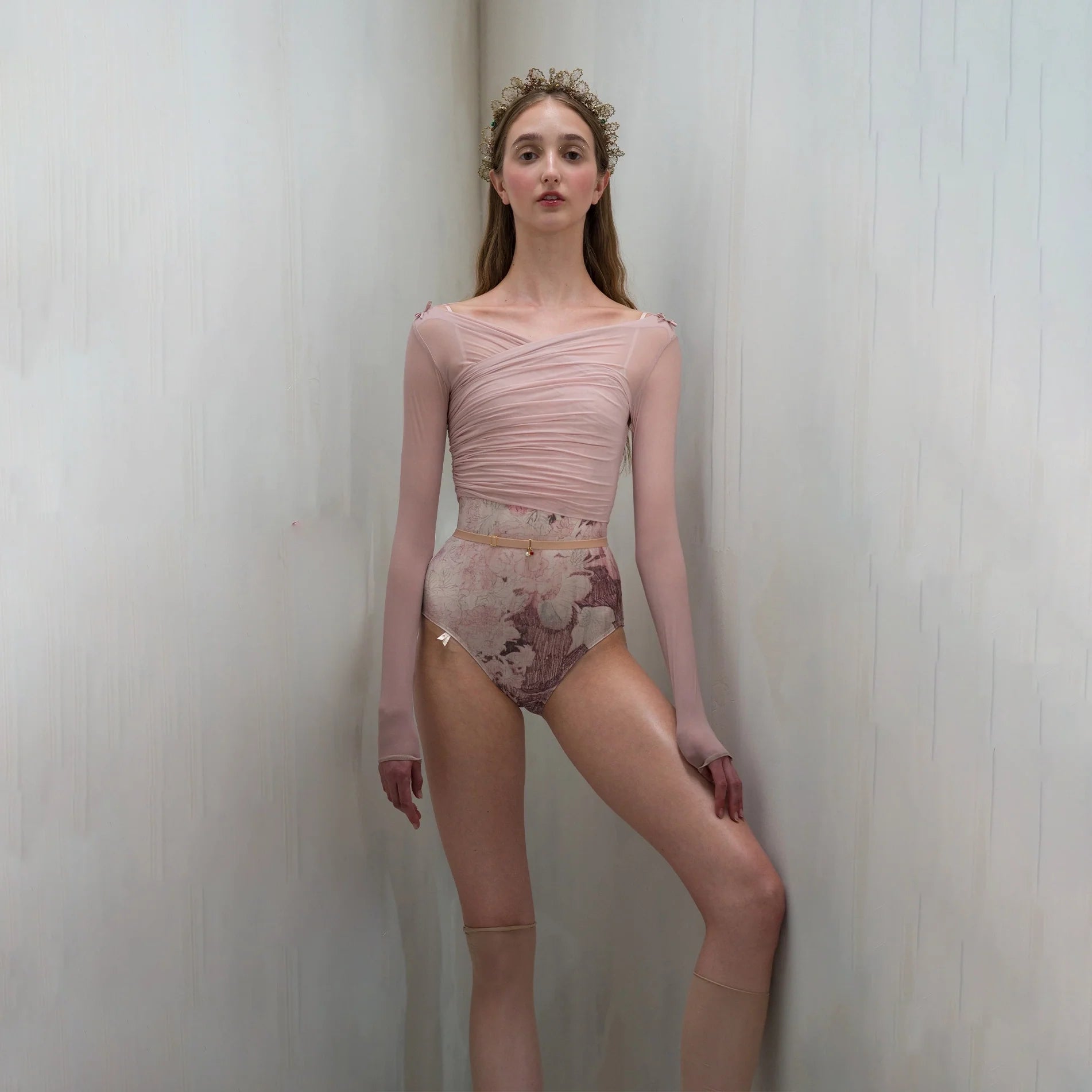 Women Dusty Blush "ÉTOILE HOSIERY" Ballet Wrap Crop Top(251CT70NX/dusty blush)
