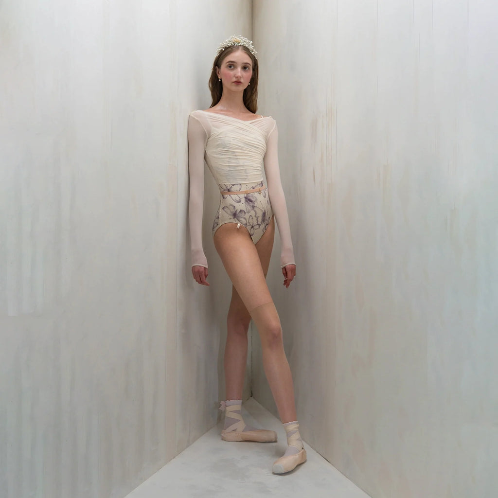 Women White "ÉTOILE HOSIERY" Ballet Wrap Crop Top(251CT70NX/edelweiss)