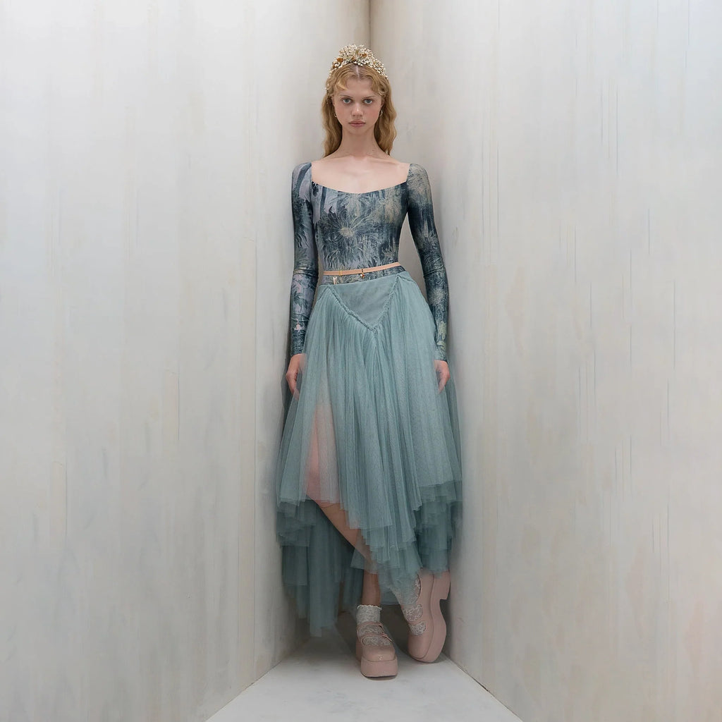 Women Misty Blue "TULLE CLOUD" Ballet Skirt(253SK62FT/misty blue)