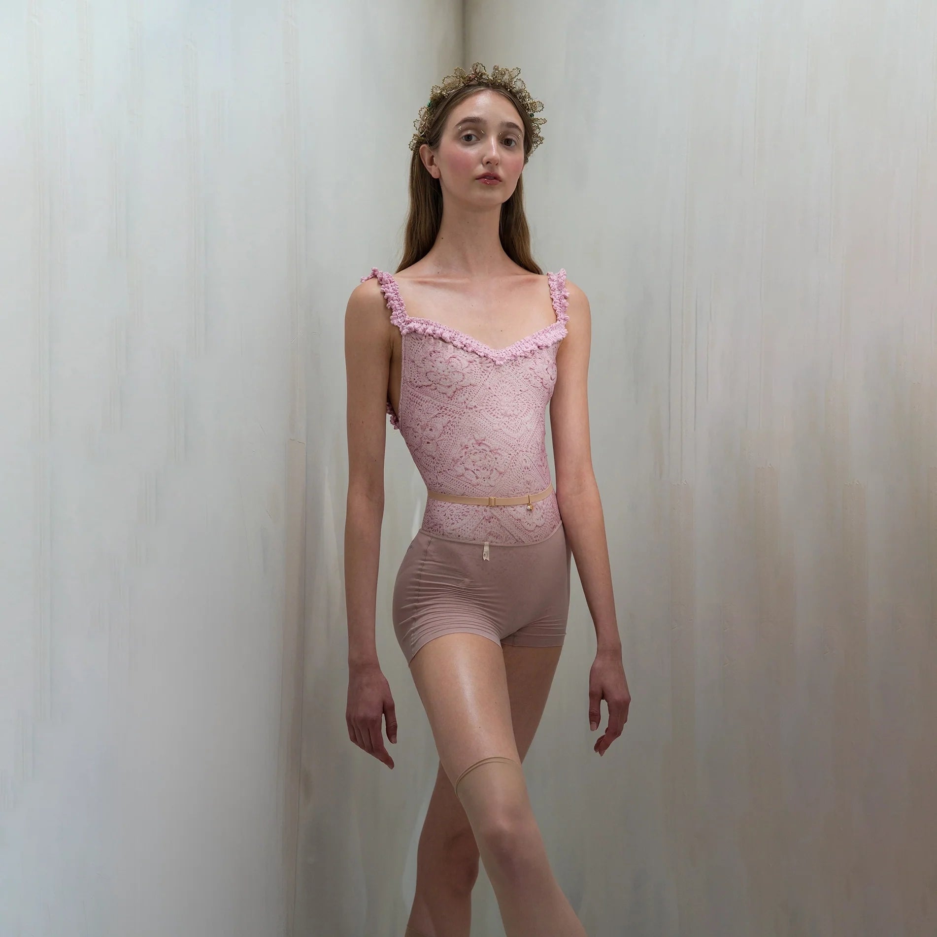 Women Dusty Blush Printed "CROCHET" Ballet Onesies(261LE30VN/dusty blush)