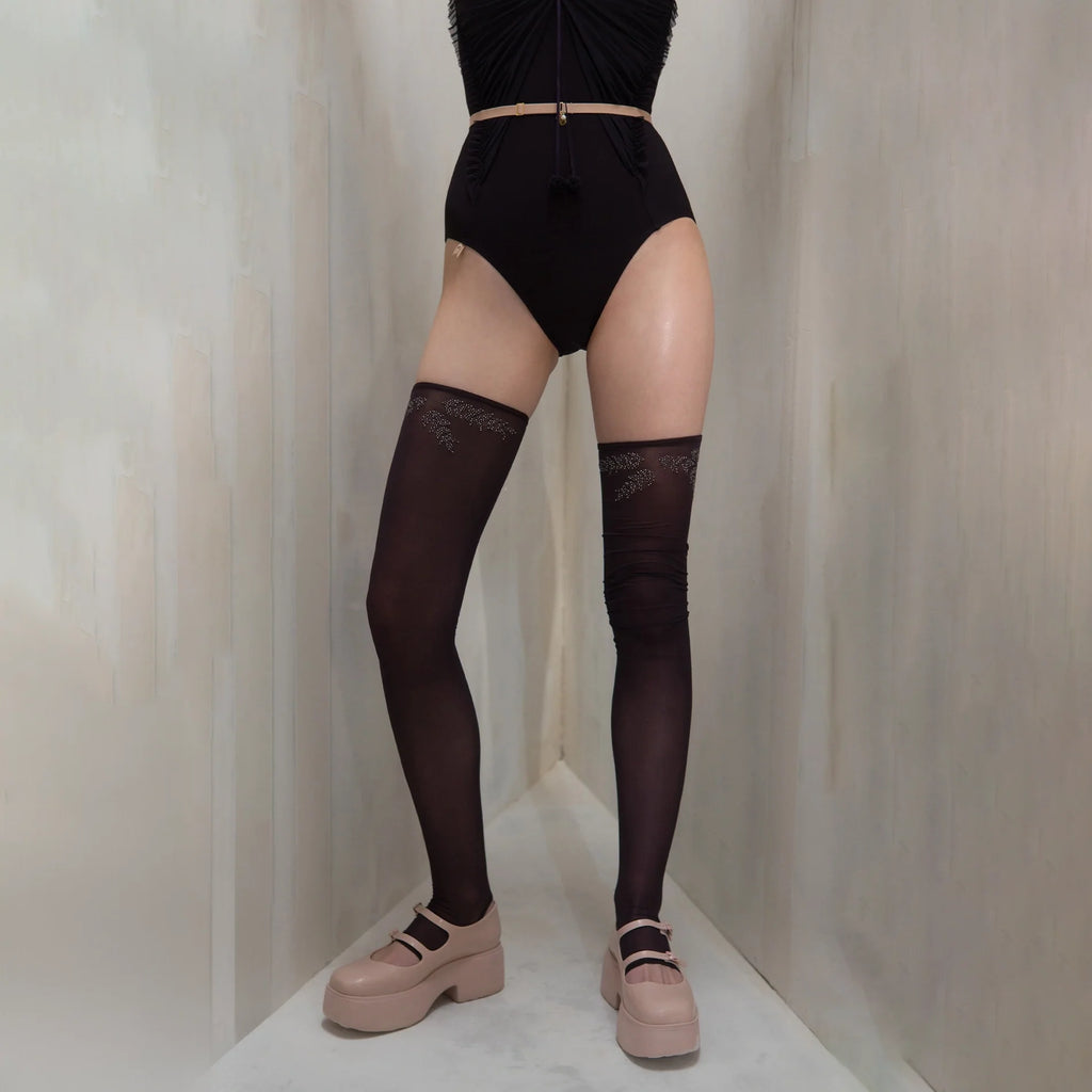 Women Dark Purple "ÉTOILE HOSIERY" Ballet Thigh High Stockings(261LW71NX/deep purple)