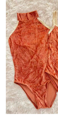 Girls Orange "Sarah" Velvet Ballet Onesies