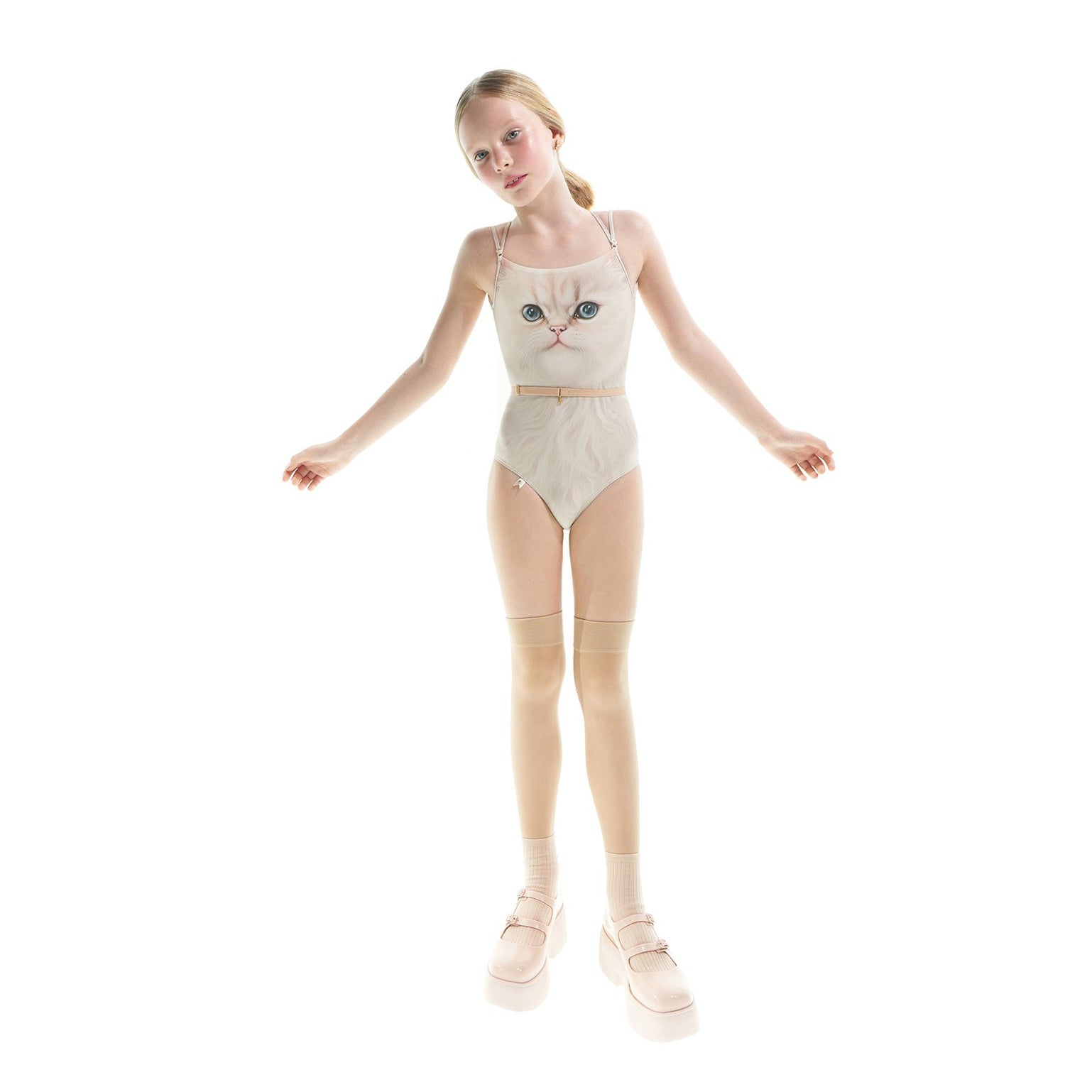 Girls White Cat Ballet Onesies(J231LE33VL/cream)