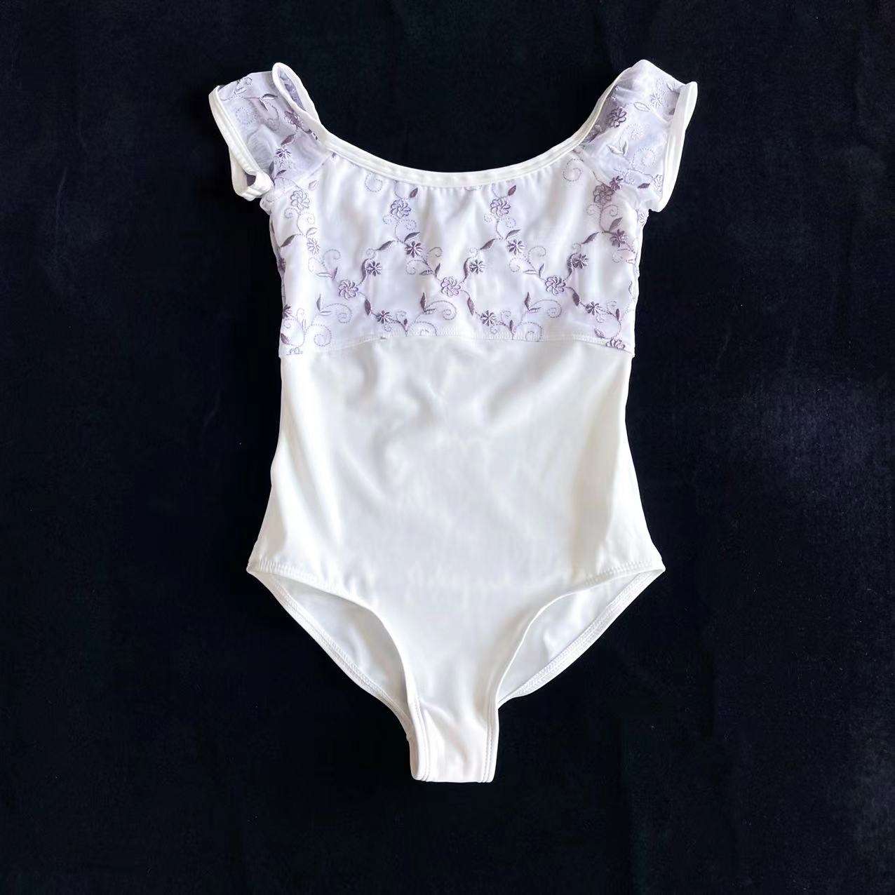 Girls White Embroidered Ballet Onesies