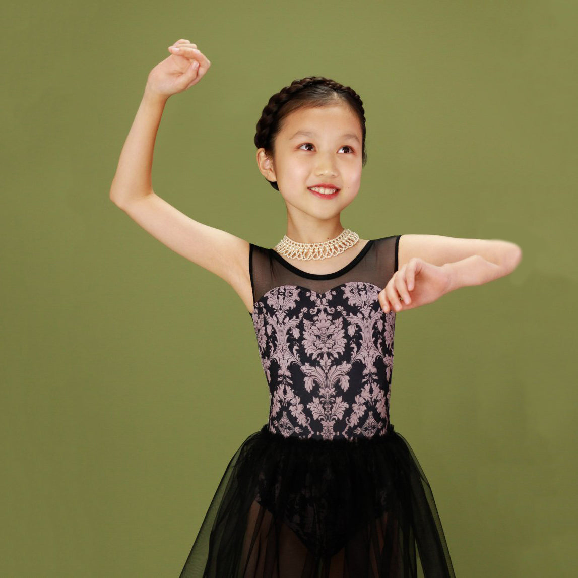Girls Black "Victorian cats Black tea" Ballet Onesies