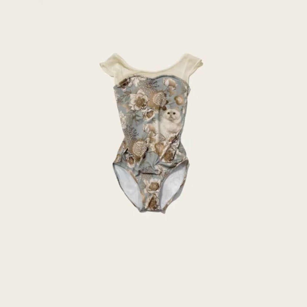 Girls Beige "Poppied garden Blue" Ballet Onesies