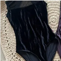 Women Black "Camila-Mesh/V-Black/V-Black/Mesh-Black" Velvet Ballet Onesies