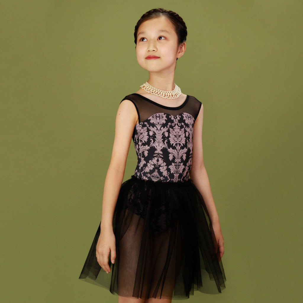 Girls Black "Victorian cats Black tea" Ballet Onesies