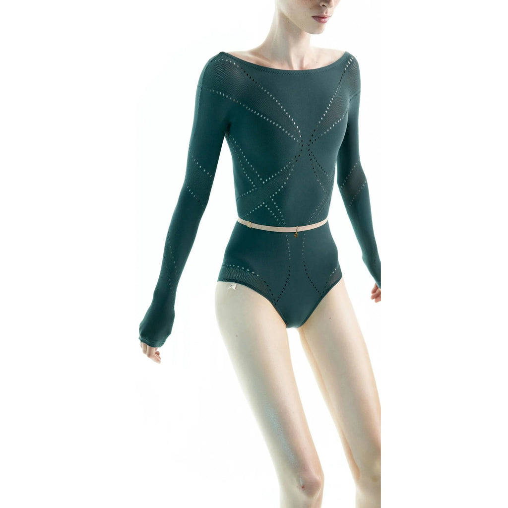 Women Green Long Sleeves Ballet Onesies