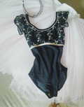 Girls Black Embroidered Ballet Onesies