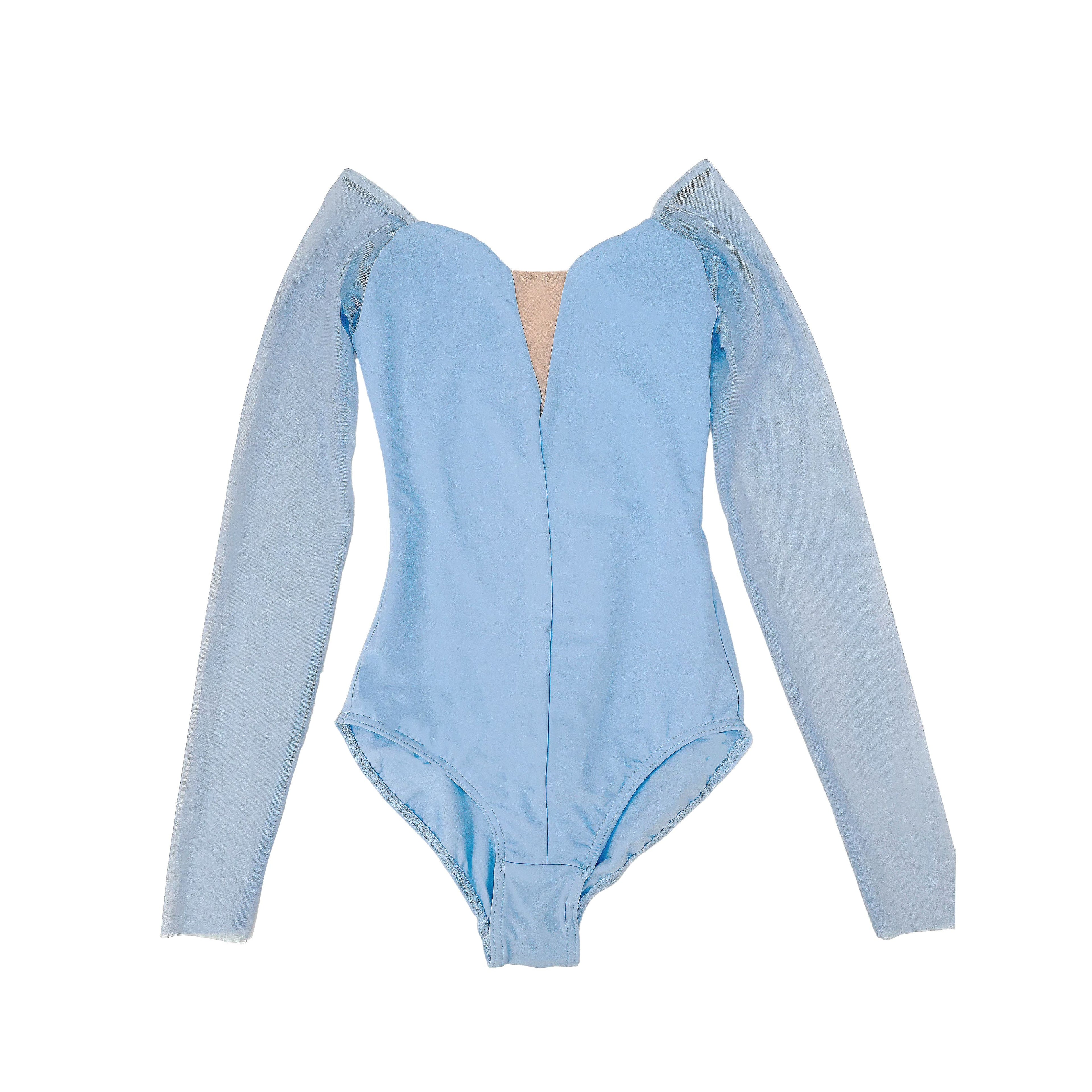 Women Light Blue Long Sleeves Ballet Onesies(DA1931M/Light Blue)