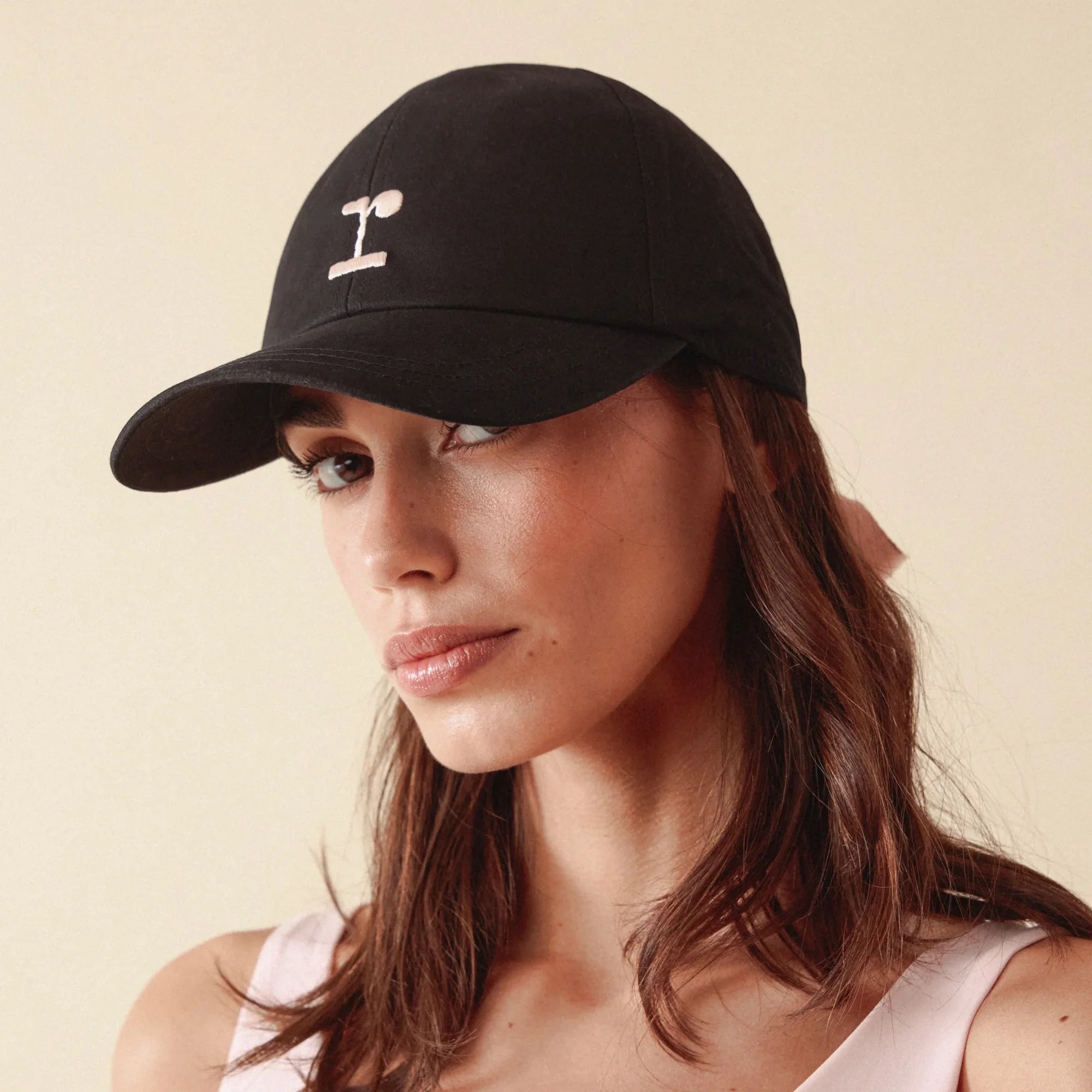 Women Black Embroidered Logo Cap