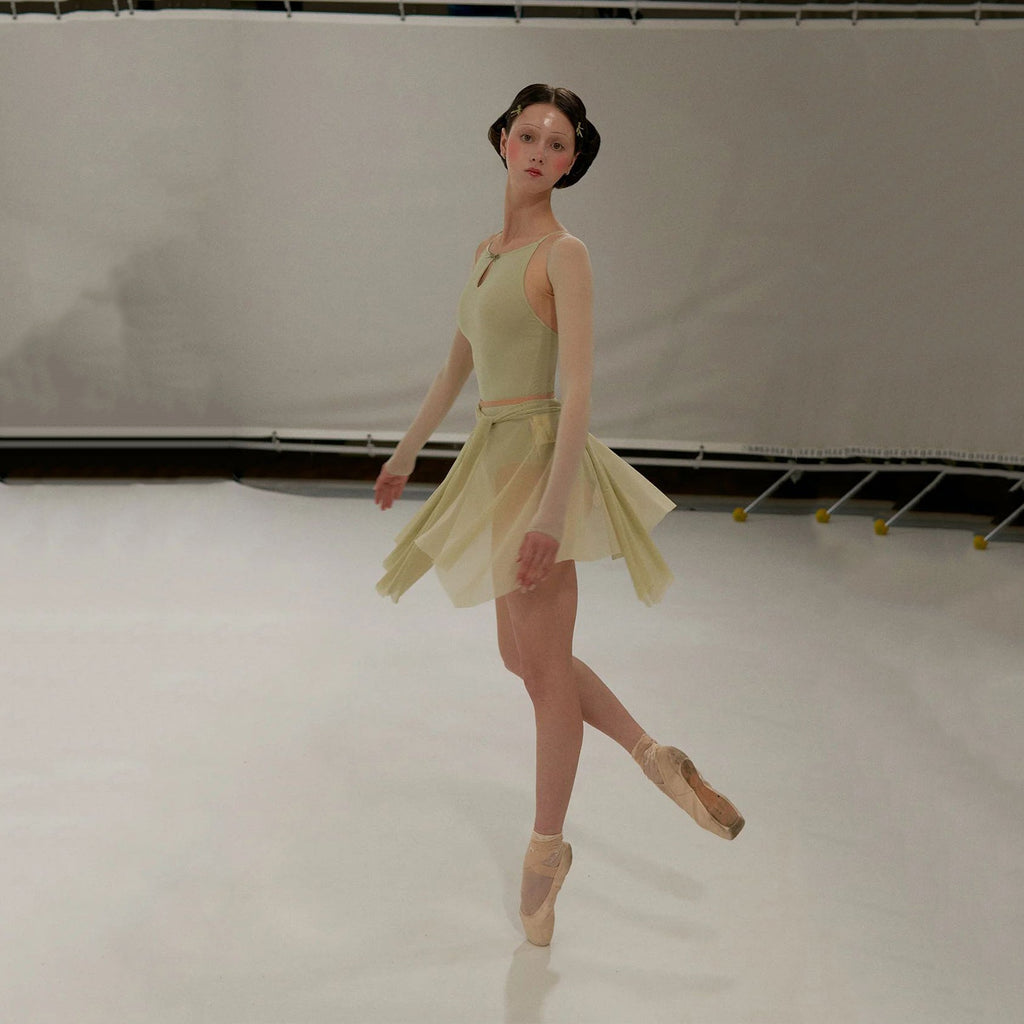 Women Green "BOW" Ballet Skirt(251SK62FT/green tea)